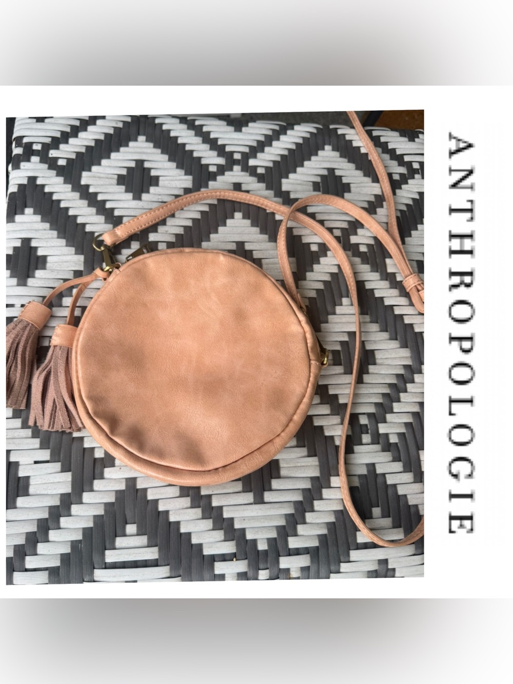 NWOT Anthropologie Round Tassel Crossbody Blush Bag